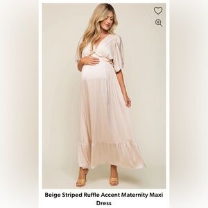 Pinkblush Beige Striped Ruffle Accent Maternity Maxi Dress